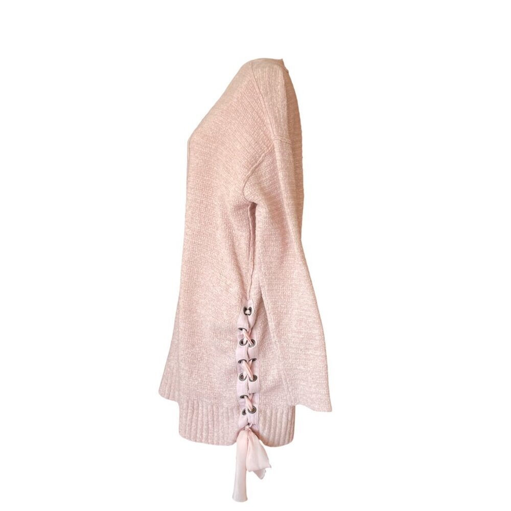 Free People Heart It Lace Up Oversized Sweater Tunic Dress in Ballet Pink SZ M - Picture 5 of 12